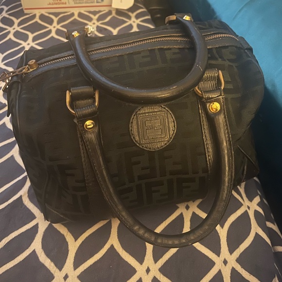 Fendi - Black Zucca Canvas & Leather Satchel, with Lock & 2 Keys - Picture 3 of 6